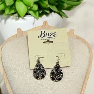 Bass Black and Silver Teardrop Earrings